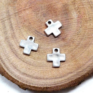 Silver Plated Cross Charm, Small Silver Cross, Delicate Cross Charm, Greek Metal Zamak Cast, Thin Cross Charm, 10mm - 5 pcs