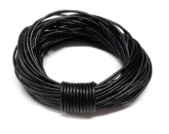 1.5mm Black Leather Cord, Genuine Leather Round Cord, Greek High Quality Leather Cord, Very Soft Leather Cord - 2 Yards /1.85 m approx.