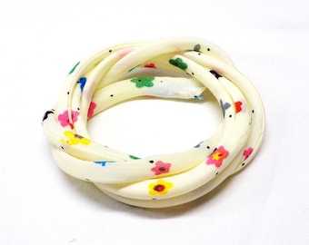 Beige Japanese Style Fabric Design Cord, Fabric Floral Cord, Textile Cord, Textile Fabric Jewelry, Round Floral Cord 5mm - 1Yard (1 pc)