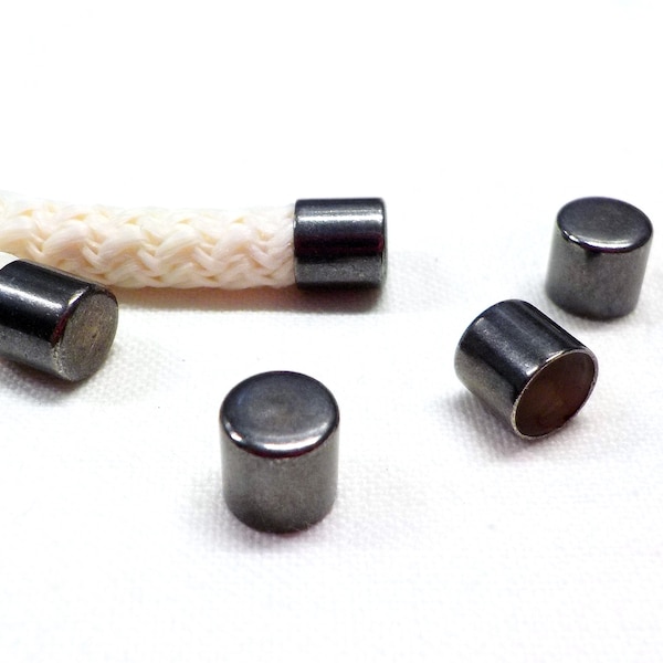 Gun Metal Flat Head End Caps sans boucle et trou pour cordon rond de 5 mm, bord de cuir, terminateurs d’extrémité de cordon, chapeau d’extrémité 6x6mm / Ø 5.2mm - 5 pcs