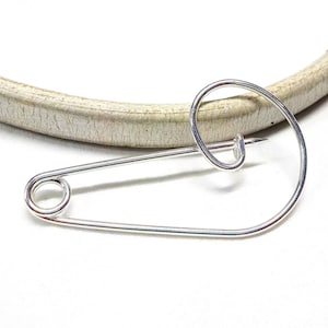 Large Silver Plated Safety Pin, Handmade Safety Pin Brooch, Charm Holder, Silver Brooch Pin, Silver Kilt Pin 56x27mm, 12 gauge - 1 piece