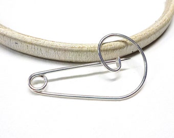 Imperdible grande plateado, broche de imperdible hecho a mano, soporte para dijes, broche de plata, prendedor de plata para falda escocesa, 56 x 27 mm, calibre 12 - 1 pieza