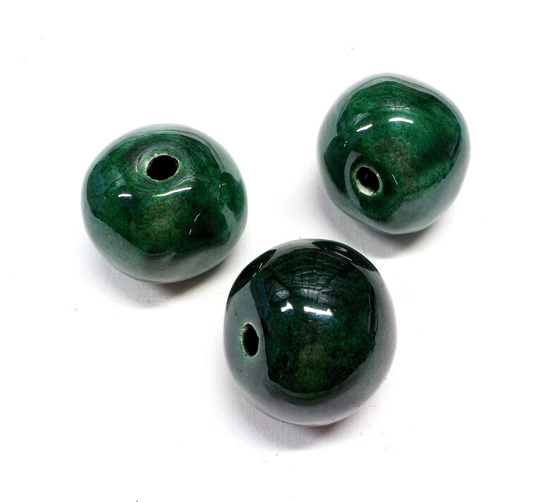 35mm Organic Round Extra Large Ceramic Beads Round Ceramic Beads Handmade Enameled Ceramic 1pc Green Glazed Greek Ceramic