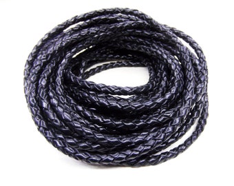 Cordón de cuero trenzado negro de 4 mm, cordón de cuero genuino, cuero de alta calidad, cordón de cuero griego - 16"/40,6 cm aprox.
