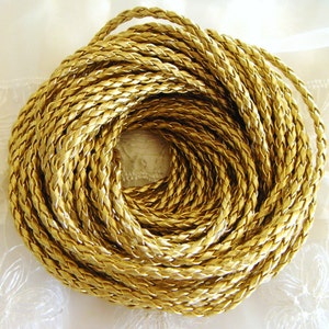 Gold Braided Eco Leather Cord, Faux leather 3mm Cord, Sold in 1 Yard/ 0,92 m approx. Lengths