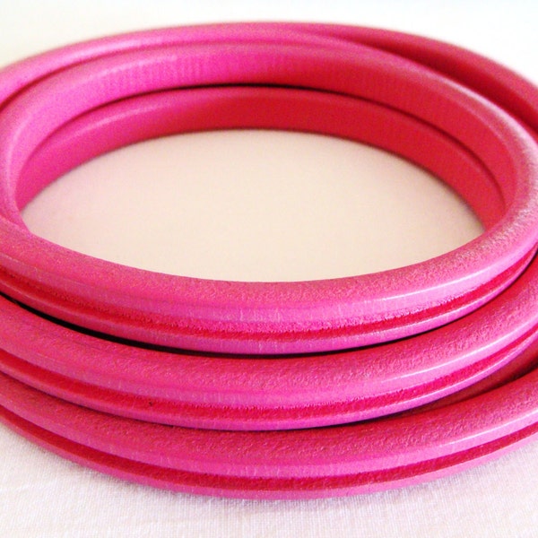 Licorice Fuchsia Oval Leather Cord 6.8x9.8mm with Groove, Greek leather Cord, 7 1/2 inches/19cm - 1 piece