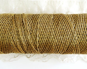 Gold Metallic Waxed Cord 1mm, Macrame Waxed Cord, Cotton Cord, Twisted Cotton String, Bakers Twine - 10 yards/ 9.2m approx.(1 piece)