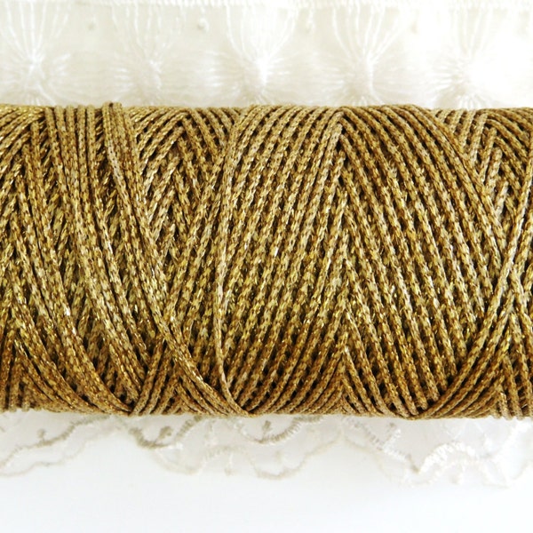 Cordon ciré métallique d’or 1mm, cordon ciré macramé, cordon de coton, corde de coton torsadée, ficelle de boulangers - 10 yards/ 9.2m approximativement(1 pièce)