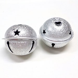 Silver Stardust Jingle Bells, Home Decor Bells, Large Round Sound Bells, Big Clappers, Christmas Bell Decor, Pet Bells 40mm - 2pcs