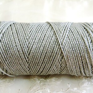Silver Metallic Waxed Cord 1mm, Macrame Waxed Cord, Metallic Cord, Twisted Silver String, Bakers Twine - 10 yards/ 9.2m approx.(1 piece)