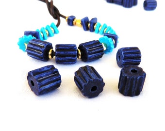 Griekse keramische wielbuis, tandwielkastkraal, donkerblauwe matte afwerking 10 x 10 mm (gat 2,2 mm) - 10 stuks