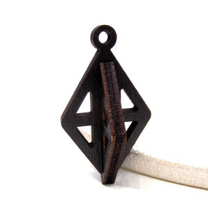 3D Rhombus Wooden Pendant, 3D Geometric Wood Pendant, Laser Cut Rhombus Wood Pendant, Black Wood Large Rhombus Pendant, 40x28mm - 1 set