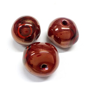 Red Gold Round Ceramic Ball, Handmade Enameled Ceramic, Glazed Greek Ceramic, Organic Round Extra Large Ceramic Beads, 35mm - 1pc