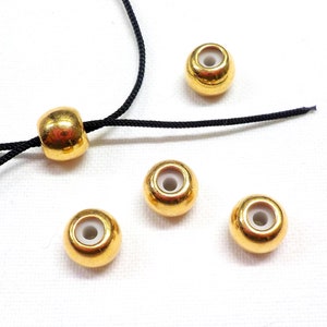 Gold Stopper Beads with Rubber Tube, Slider Stopper Beads, Smart Bead Clasps for Adjustable Bracelets for 2 Cords of 1mm each - 2 pcs