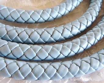 Light Blue Braided Vegan Leather Cord, Faux Leather 9-10mm Cord, Perfect for Bracelets or Necklaces, Sold in 40cm/15.7" Lengths