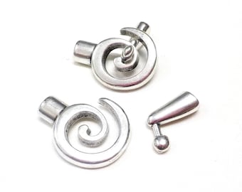 Silver Plated Spiral Clasp, Swirl Clasp for 4mm Cords, Zamak Clasp, Circle of Life Clasp, Coil Clasp - 1 set