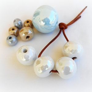 White Round Ceramic Beads, Handmade Enameled Ceramic, Glazed Greek Ceramic, Organic Round Large Ceramic Beads, 23mm - 1 piece