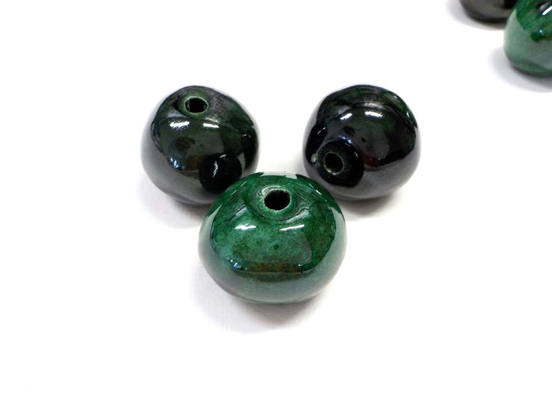 35mm Organic Round Extra Large Ceramic Beads Round Ceramic Beads Handmade Enameled Ceramic 1pc Green Glazed Greek Ceramic