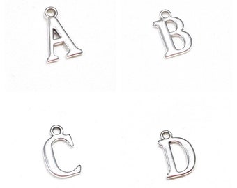 Silver Letter Charm, 999 Silver Plated Initial Tiny Charm, Alphabet Initial Letter, Charm Bead 12mm - 1 piece
