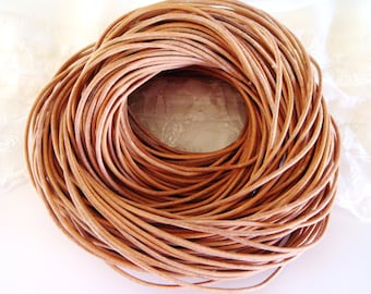 Cordón de cuero genuino natural redondo de 2 mm, cordón de cuero griego de alta calidad, cordón de cuero muy suave de 2 mm - 2 yardas / 1,85 m aprox.