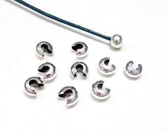20 Stück Crimp Beads Knoten Abdeckung, Hochwertige Messing Versilberte Abdeckung Perlen 4,3 x 6 mm (Ø 2 mm) - 20 Stück