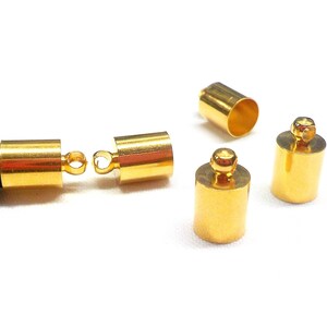 24K Gold Plated over Brass End Caps, Barrel Cords Edge, Cord End Hat, Cord Terminators, End Clasps 10x6mm (Ø 5.1mm), for 5mm Cord - 2 pieces