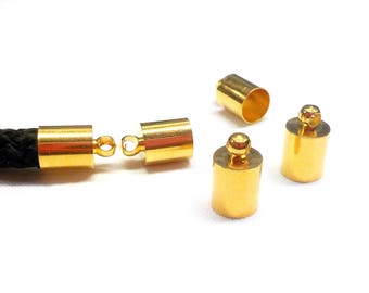 24K Gold Plated over Brass End Caps, Barrel Cords Edge, Cord End Hat, Cord Terminators, End Clasps 10x6mm (Ø 5.1mm), for 5mm Cord - 2 pieces