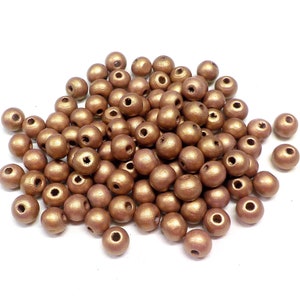 Copper Round Wooden Beads, Copper Wooden Balls, Copper Wood Beads, Copper Wood Balls, 8x7mm/ Ø 2.5mm - 50 pcs