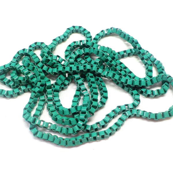 Turquoise Green Venetian Box Chain, Stainless Steel Chain, Body Chain, Anklet Chain, Colored Chain 3mm - 58cm / 1.9 Feet approx.(1 piece)