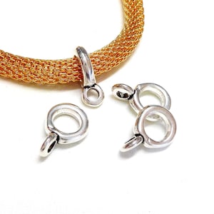 999 Silver Plated Bail Beads, Bail Charm Holder Spacer with Loop, Tube Bails, Cord Bails, Slider Bails, Spacer Ring for Round Cord 6mm-2 pcs