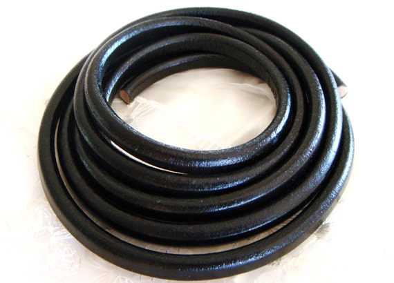 Licorice Black Oval Leather Cord 6.8x9.8mm, Greek Leather Cord