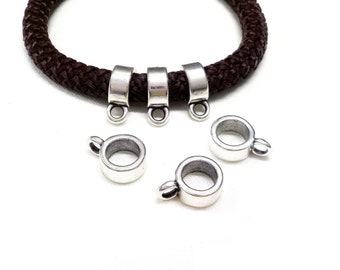 999 Silver Bail Beads, Bail Charm Holder Spacer with Loop, Tube Bails, Cord Bails, Slider Bails, Spacer Ring for Round Cord 5mm - 2 pieces