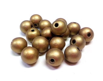 Gold runde Holzperlen, Gold Holzkugeln, Gold Holzperlen, 15-16 mm / Ø 4-5 mm - 10 Stk