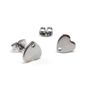 Stainless Steel 304 Heart Earring Studs with Hole & Posts, Stainless Steel Ear Nuts and Backs, Earrings Parts, Earring Pin - 2 pcs