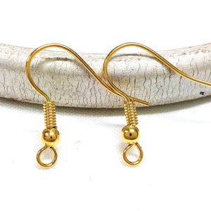 24K Gold Plated Fishhook Earrings, Ball and Coil Earwires, French Hook Brass Earrings, Open Loop Earrings 18mm - 10 pieces