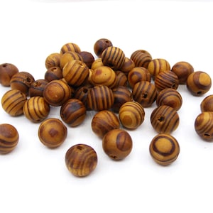 Brown Round Wooden Beads, Brown Wooden Beads with Stripes, Brown Wood Beads, 12x11mm/ Ø 3mm - 20 pcs