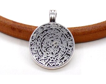 999 Silver Plated Large Disc Pendant, Ancient Minoan Cretan Phaistos Disc, Greek Design, Double Sided Pendant, Unisex Necklace, 25mm - 1 pc