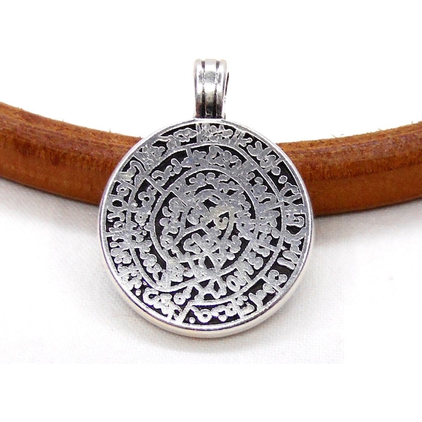 999 Silver Plated Large Disc Pendant, Ancient Minoan Cretan Phaistos Disc, Greek Design, Double Sided Pendant, Unisex Necklace, 25mm - 1 pc