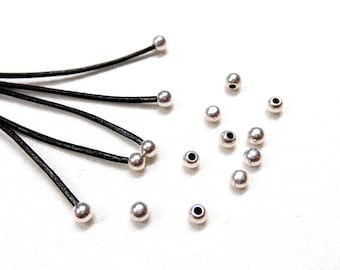 999 Silver Plated End Caps Ball Hats (sin lazo y agujero) para cordón redondo, cueros borde, terminadores de cable, 3x2.5mm (Ø 0.9mm) - 10 piezas