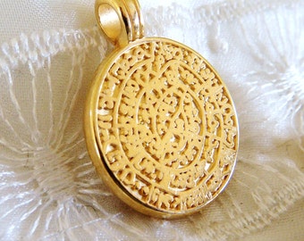 24K Gold Plated Large Disc Pendant, Ancient Minoan Cretan Phaistos Disc, Greek Design, Double Sided Pendant, Unisex Necklace, 25mm - 1 piece