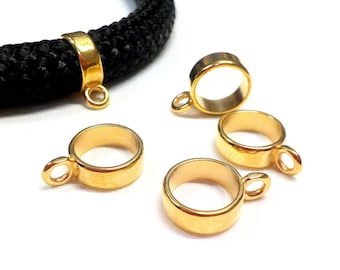 24K Gold Plated Bail Beads, Bail Charm Holder Spacer with Loop, Tube Bails, Cord Bails, Slider Bails, Spacer Ring for Round Cord 10mm - 2 pc