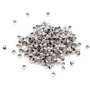 High Quality Silver Plated over Brass Round Crimping Beads, Nickel and Lead Free Crimp Beads for 1mm Cord, 2.5x1.5mm (Ø 1.5mm) - 50 pcs