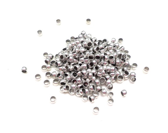 High Quality Silver Plated over Brass Round Crimping Beads, Nickel and Lead  Free Crimp Beads for 1mm Cord, 2.5x1.5mm (Ø 1.5mm) - 50 pcs
