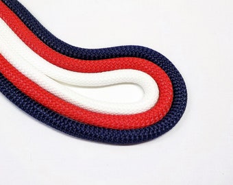 Braided Trim Rope Cord, Semisoft Climbing Cord, Dark Blue, Red, White Paracord Round Cord 9-10mm, ideal for Dog Leash - 1 Yard/piece
