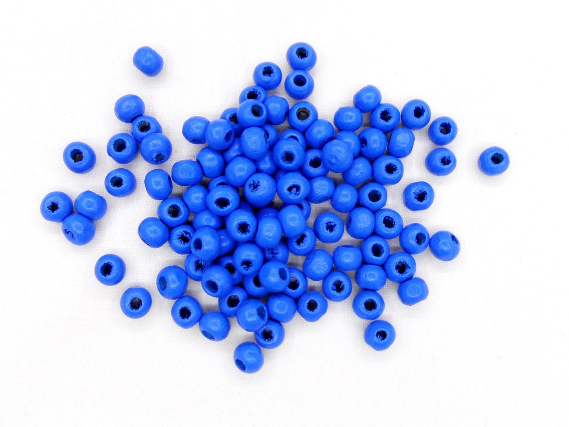 Blue Round Wooden Beads Blue Natural Wooden Beads Blue Wood Etsy