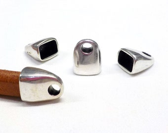 Silver End Caps, Zamak Terminal for Oval Cord, Licorice Leather Cord Ends, Leather Cord End Cap, Bracelet Finding 13x16mm (Ø 10x7mm) - 2 pcs