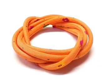 Orange Japanese Style Fabric Design Cord, Fabric Floral Cord, Textile Cord, Textile Fabric Jewelry, Round Floral Cord 5mm - 1Yard (1 pc)