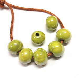 Round Ceramic Beads, Handmade Enameled Ceramic, Glazed Greek Ceramic, Organic Round Large Ceramic Beads, Lime Ceramic Ball 14x18mm - 2 pcs