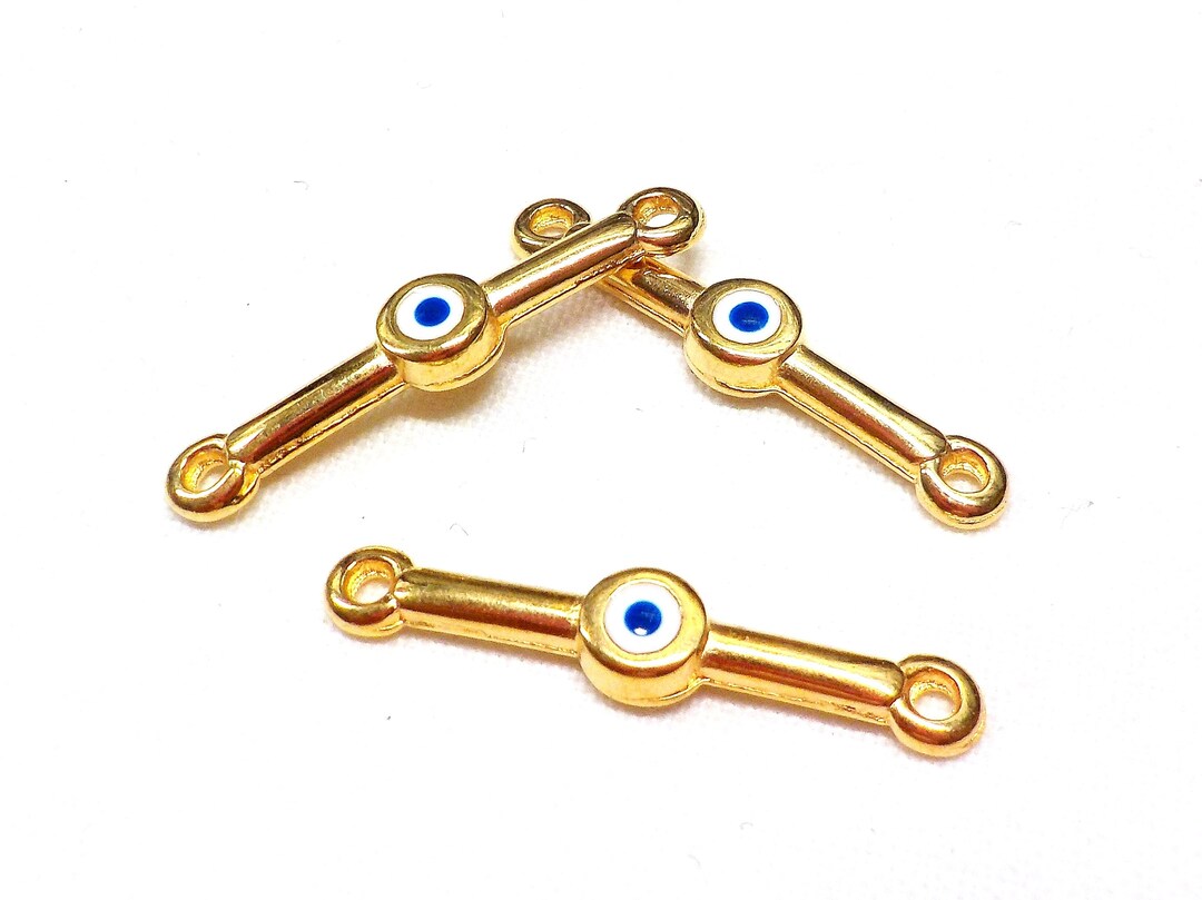 Gold Plated With Enamel Evil Eye Bar Connector, Macrame Bracelet Bar ...