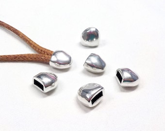 Silver Plated End Caps Irregular Hats (without Loop and Hole) for 5mm Flat Cord, Leathers Edge, Cord Terminators, 9x10mm (Ø 6x2.5mm) - 2 pcs